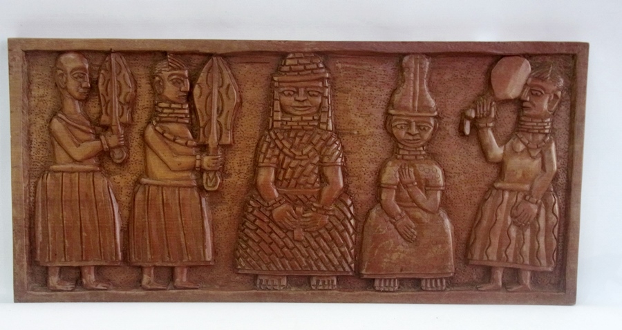 Set of three Nigerian carved hardwood pa - Image 4 of 5