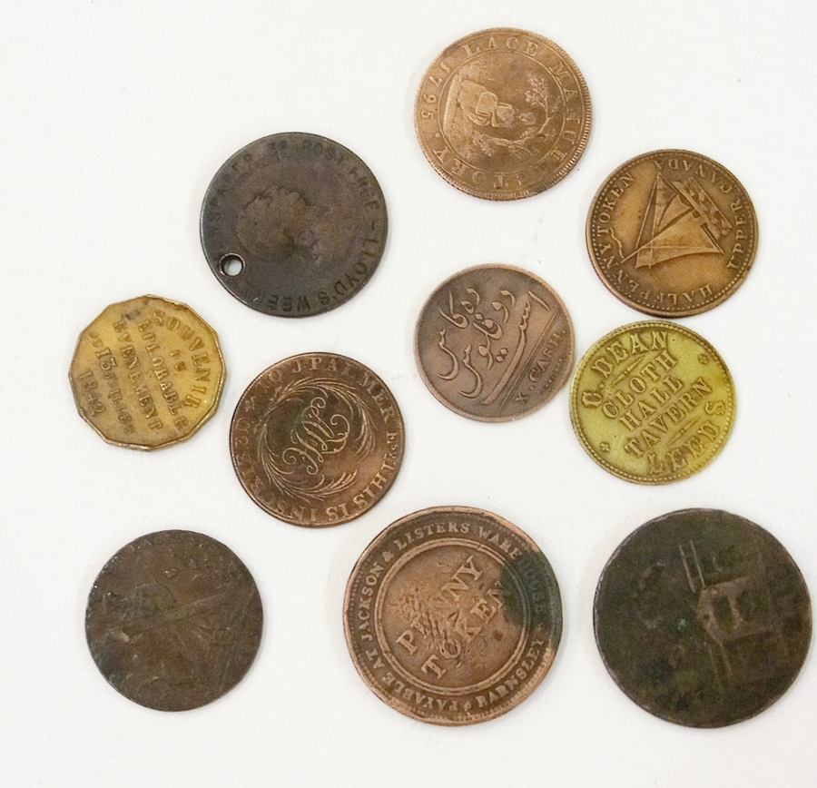 Nine various 19th century tokens, one Cl