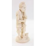 Japanese ivory okimono figure of woodcut