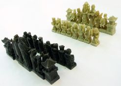 Eastern carved soapstone chess set, 32 p