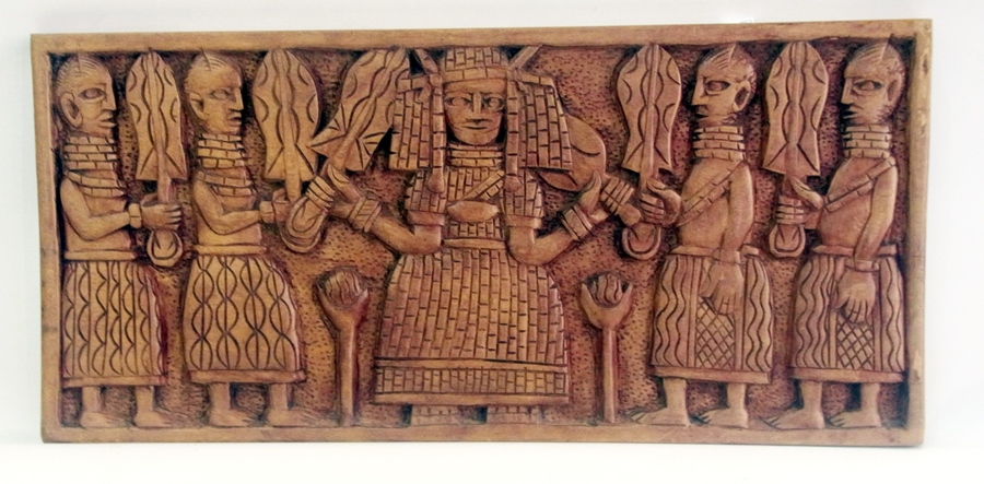 Set of three Nigerian carved hardwood pa - Image 3 of 5