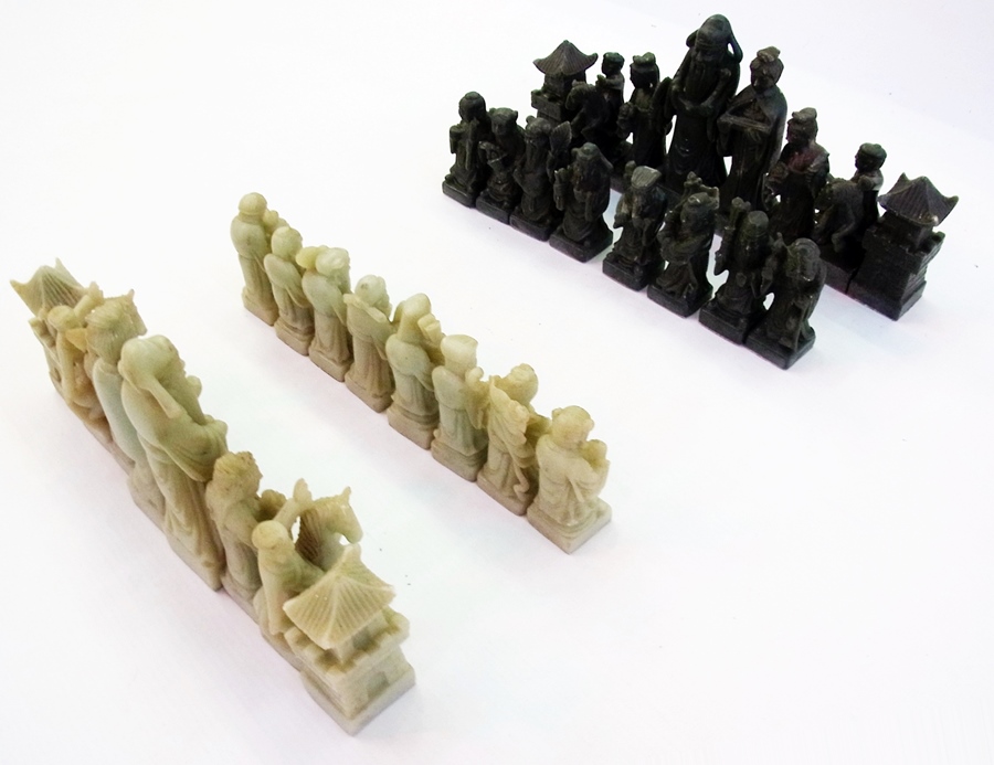 Eastern carved soapstone chess set, 32 p - Image 2 of 4