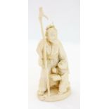 Japanese ivory Okimono, man in kimono wi