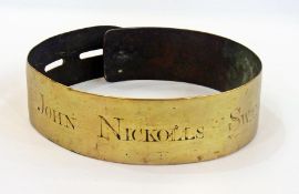 Antique brass dog collar inscribed "John