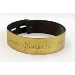 Antique brass dog collar inscribed "John