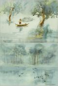 Pair of Japanese watercolours of a fishe
