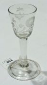 Old English wine glass with drawn trumpe