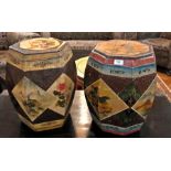 Pair Oriental painted wooden rice boxes,