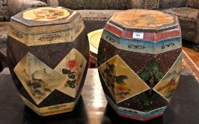 Pair Oriental painted wooden rice boxes,