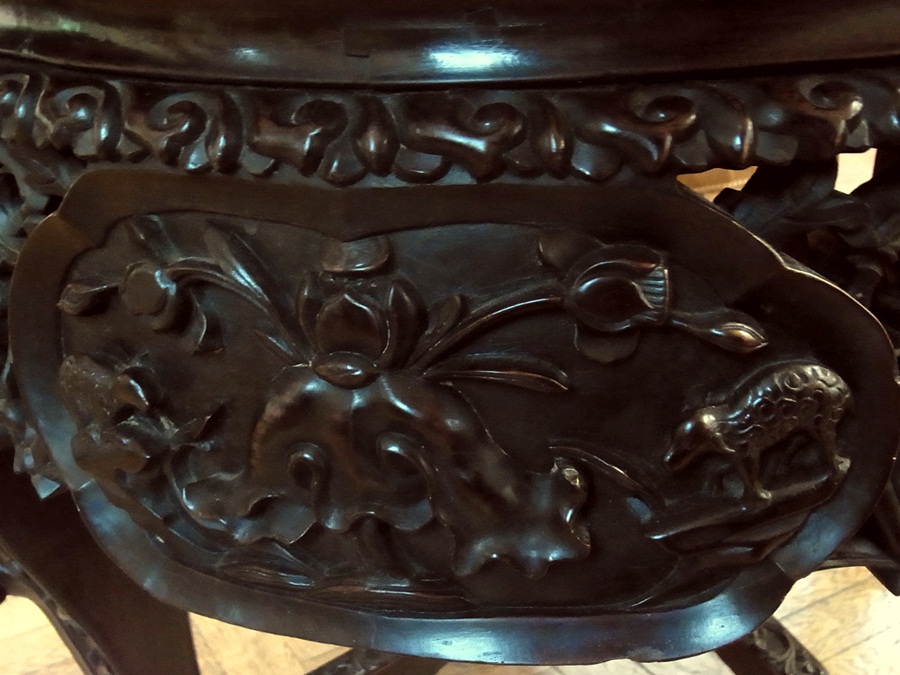 Chinese marble and carved rosewood table - Image 3 of 7