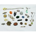 Assorted brooches, bracelet made of silv