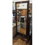 Stained oak cheval mirror, rectangular o