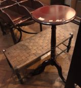 String-topped stool and stained wood jar