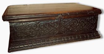 17th century carved oak bible box having