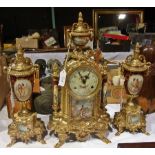 Modern brass and porcelain clock garnitu