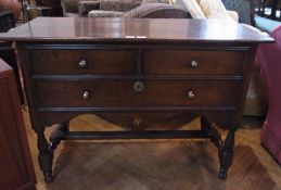 Reproduction inlaid oak side table havin