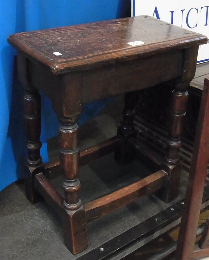 Antique oak joint stool having quadrant