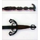 Inlaid African walking stick, carved wit