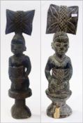 Two carved wooden African female sculptu