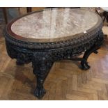 Chinese marble and carved rosewood table