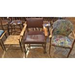 Oak open arm library-type chair with pad