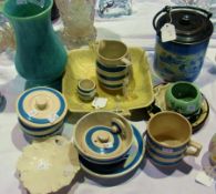 Quantity blue and white striped pottery