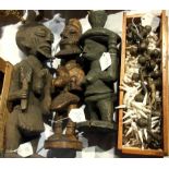 Three African carved wood figures and a