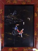 Pair Japanese lacquer plaques inlaid dec