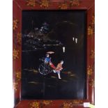 Pair Japanese lacquer plaques inlaid dec