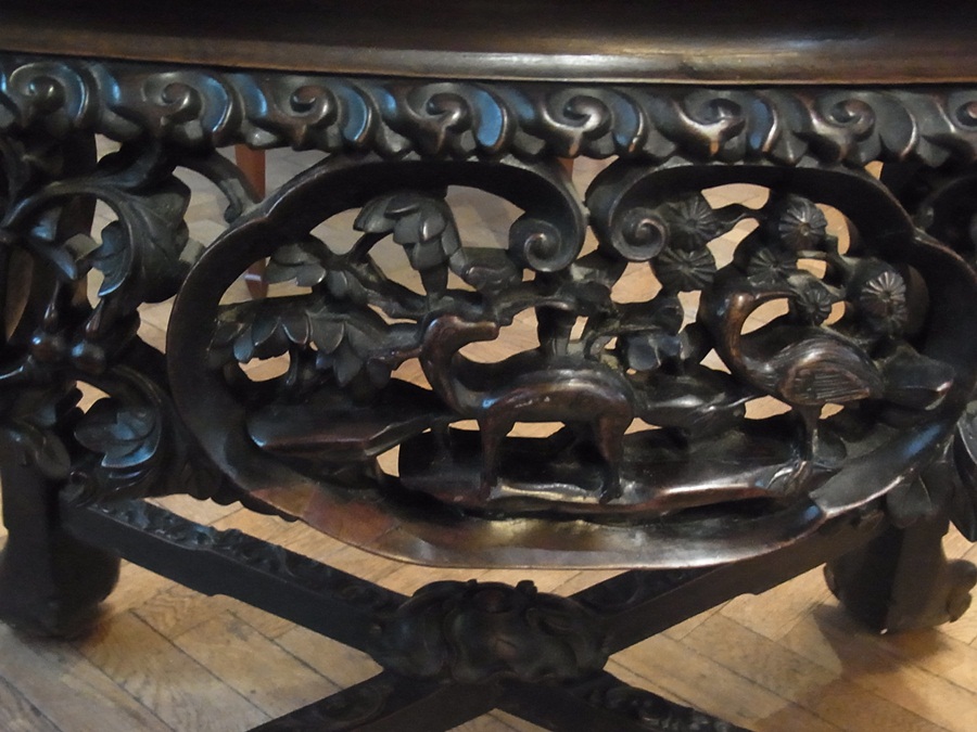 Chinese marble and carved rosewood table - Image 2 of 7
