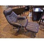 Modern chrome and leather recliner chair