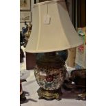 China lamp base, floral and bird decorat