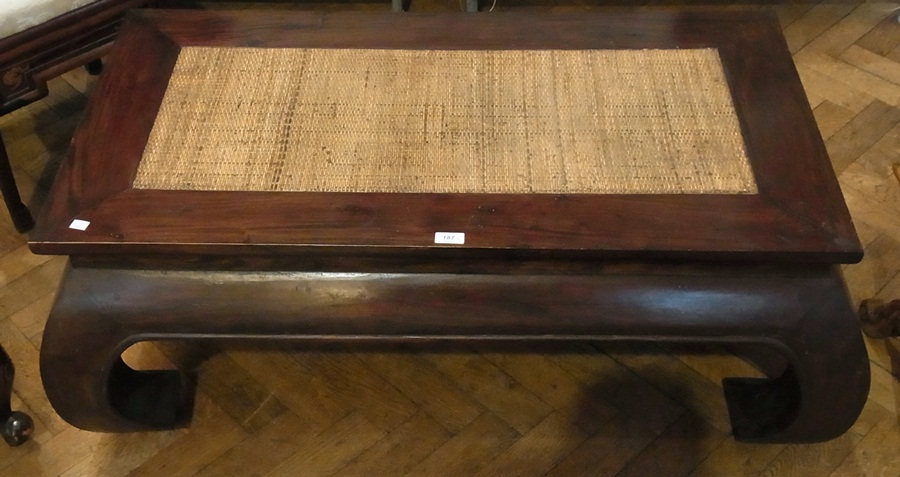 Oriental hardwood and cane coffee table,
