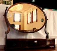 Mahogany toilet mirror, the oval plate o