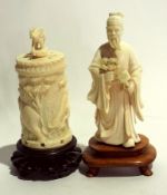 Two oriental ivory pieces including a fi