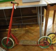 20th century tin metal and wood scooter