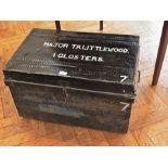 An officer's uniform tin trunk, with sid