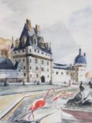 Watercolour scene of a French chateau to