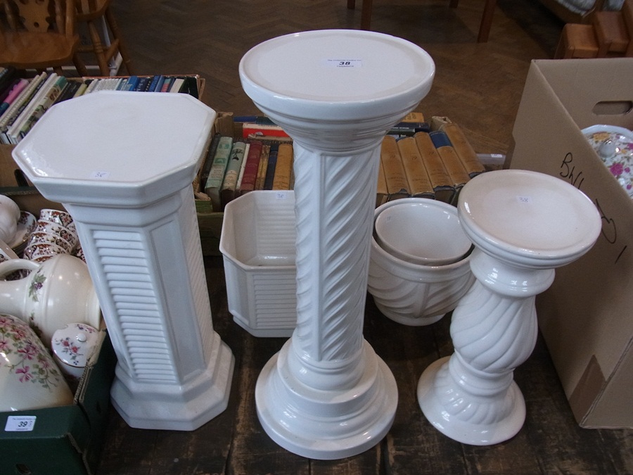 Three various white glazed plant stands
