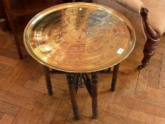 Eastern brass tray-topped table on turne