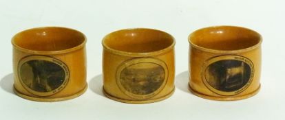 Three Chinese carved ivory napkin rings