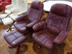 Pair modern leather reclining armchairs