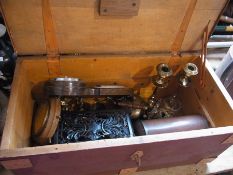 An old pine toolbox containing a pair of