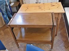 A modern pine side table with two frieze