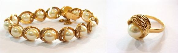 14K gold and pearl suite of ring, set si