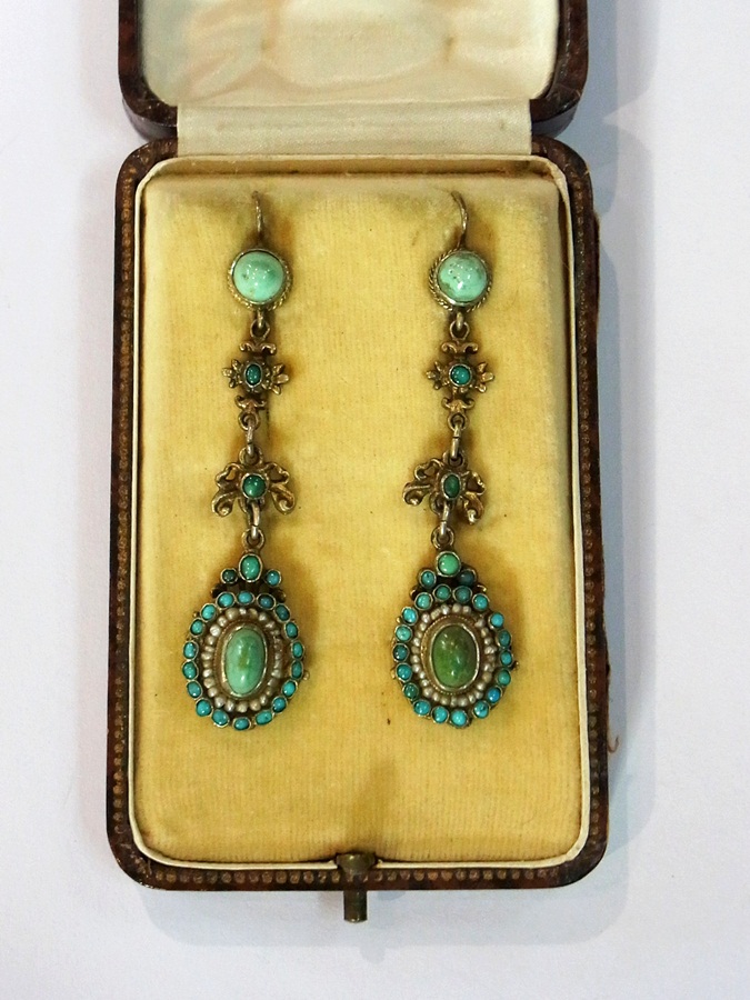 A pair of Victorian drop earrings of pol