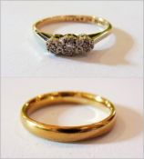 9ct gold wedding ring and a 9ct gold thr