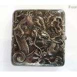 A Chinese white metal cigarette case wit