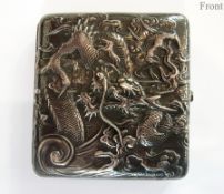 A Chinese white metal cigarette case wit