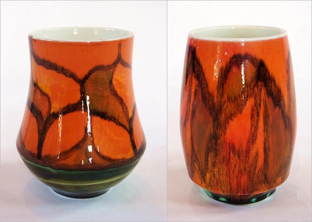 Two Poole Delphis red glazed vases, 10cm